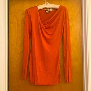Orange Round Side-Scoop-necked Long Shirt.